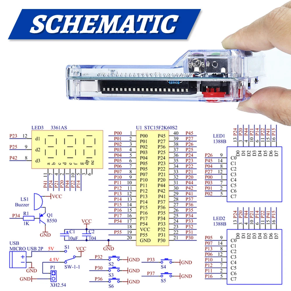 DIY Kit Electronic Pixel Game Console LED Dot Matrix Digital Tube Display DIY Soldering Kit STC15F2K60S2 MCU Double-Sided PCB