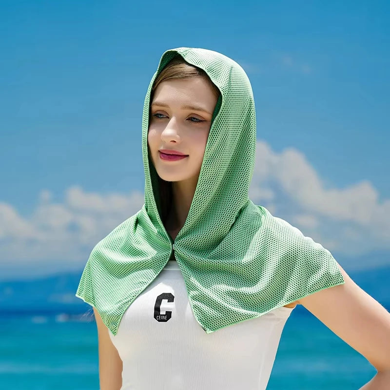 Summer Cooling Hoodie Towel Sweat-absorbent Cool Anti-UV Cycling Soft Cold Sensing Quick-drying Scarf for Fitness Hiking Fishing