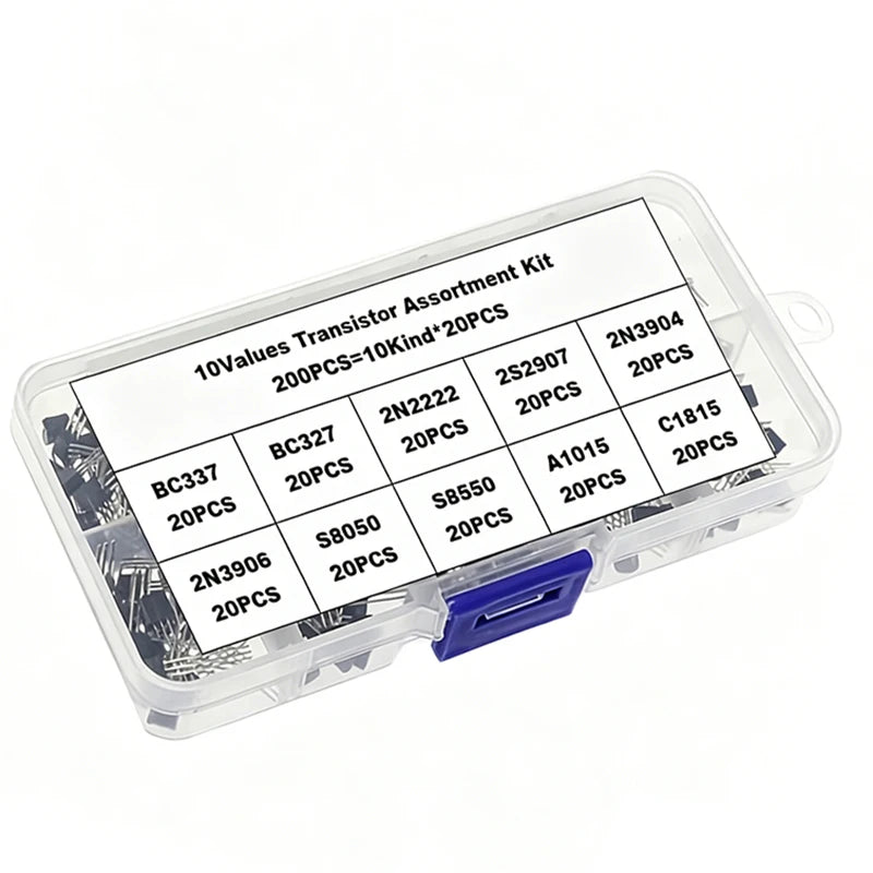 200PCS Transistor Assortment KIT 2N2222 2N2907 2N3904 2N3906 S8050 S8550 A1015 C1815 BC337 BC327 10Value x 20pcs Transistors Box