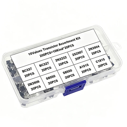 200PCS Transistor Assortment KIT 2N2222 2N2907 2N3904 2N3906 S8050 S8550 A1015 C1815 BC337 BC327 10Value x 20pcs Transistors Box
