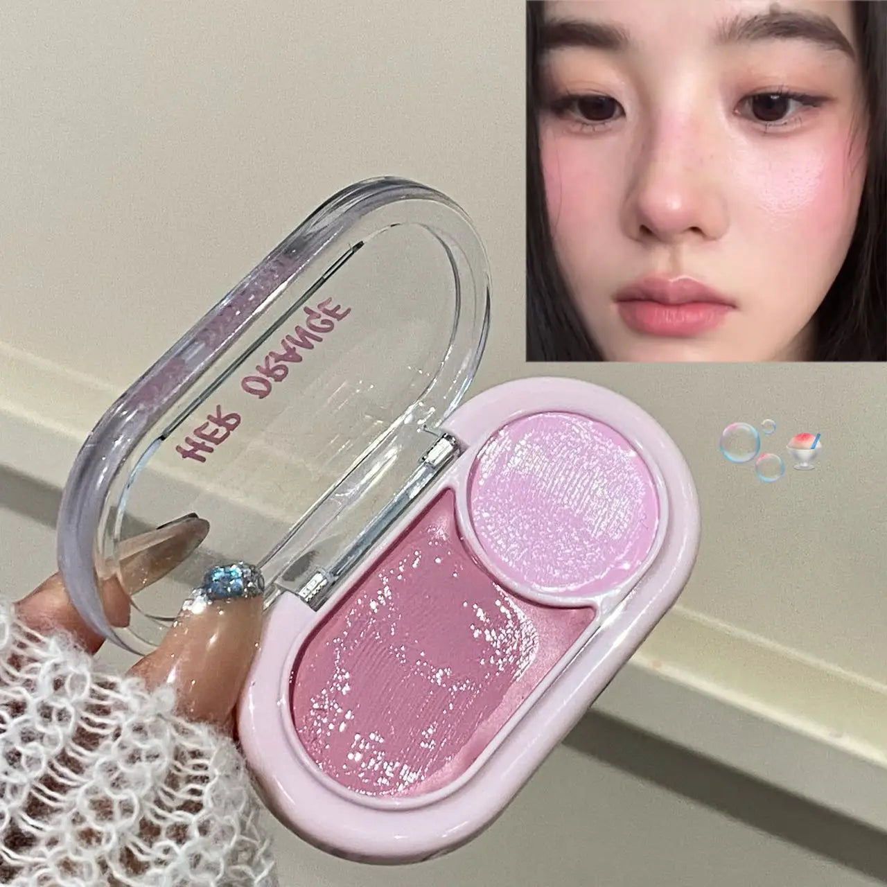 Water Light Peach Cream Blush Two-tone Face Brightening Orange Pink Blusher Plate Makeup Lasting Moisturizing Cheek Tint Rouge