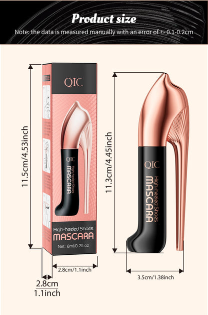 QIC High-heeled Shoes Mascara 3D Fiber Mascara, Long Black Volumizing Eyelash Extension, Waterproof Eye Makeup Tool
