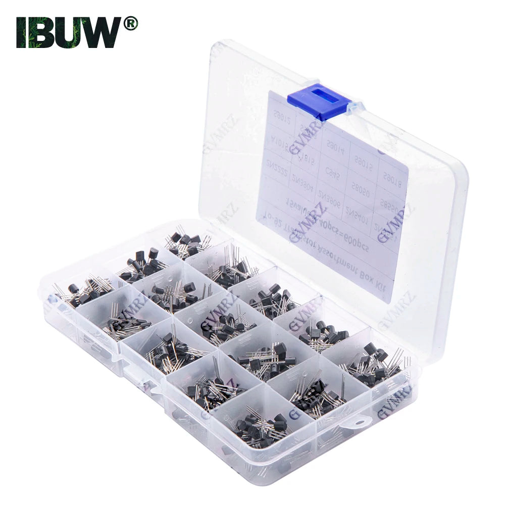 600PCS 15Value x 40Pcs Transistor TO-92 Assortment Box Kit Transistors 2N2222 2N3904 2N3906 C945 S8050 Direct-plug triode box