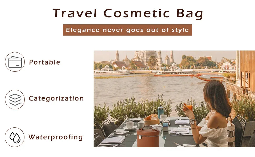 Large Capacity PU Leather Makeup Bag Portable Makeup Box For Women Girls Travel Toiletry Cosmetic Organizer