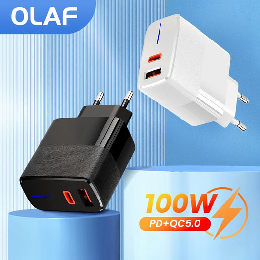 Olaf 100W USB Charger Fast Charging QC 5.0 Type C PD Charger Mobile Phone Chargers For iPhone Huawei Samsung Xiaomi Quick Charge