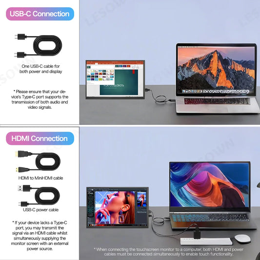 LESOWN Small Portable Monitor 10.1'' IPS 1280x800 USB C HDMI Laptop Second Screen External Display for Document Work PC