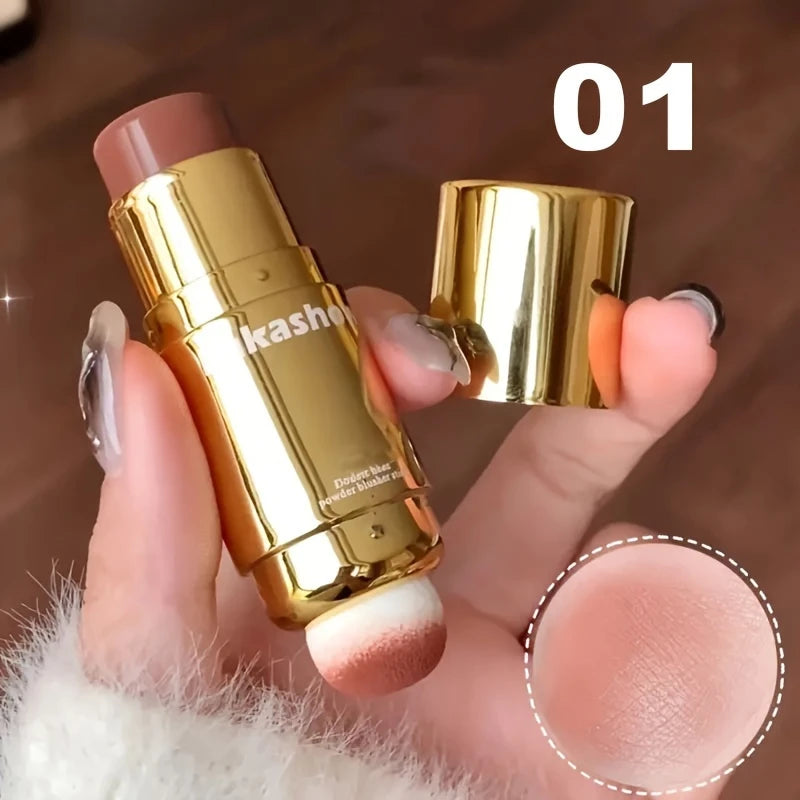 Double Head Powder Blusher Stick, Multi-use Cream Blush Stick with Sponge Tip, Long-lasting Natural Cheek Tint, Portable Makeup