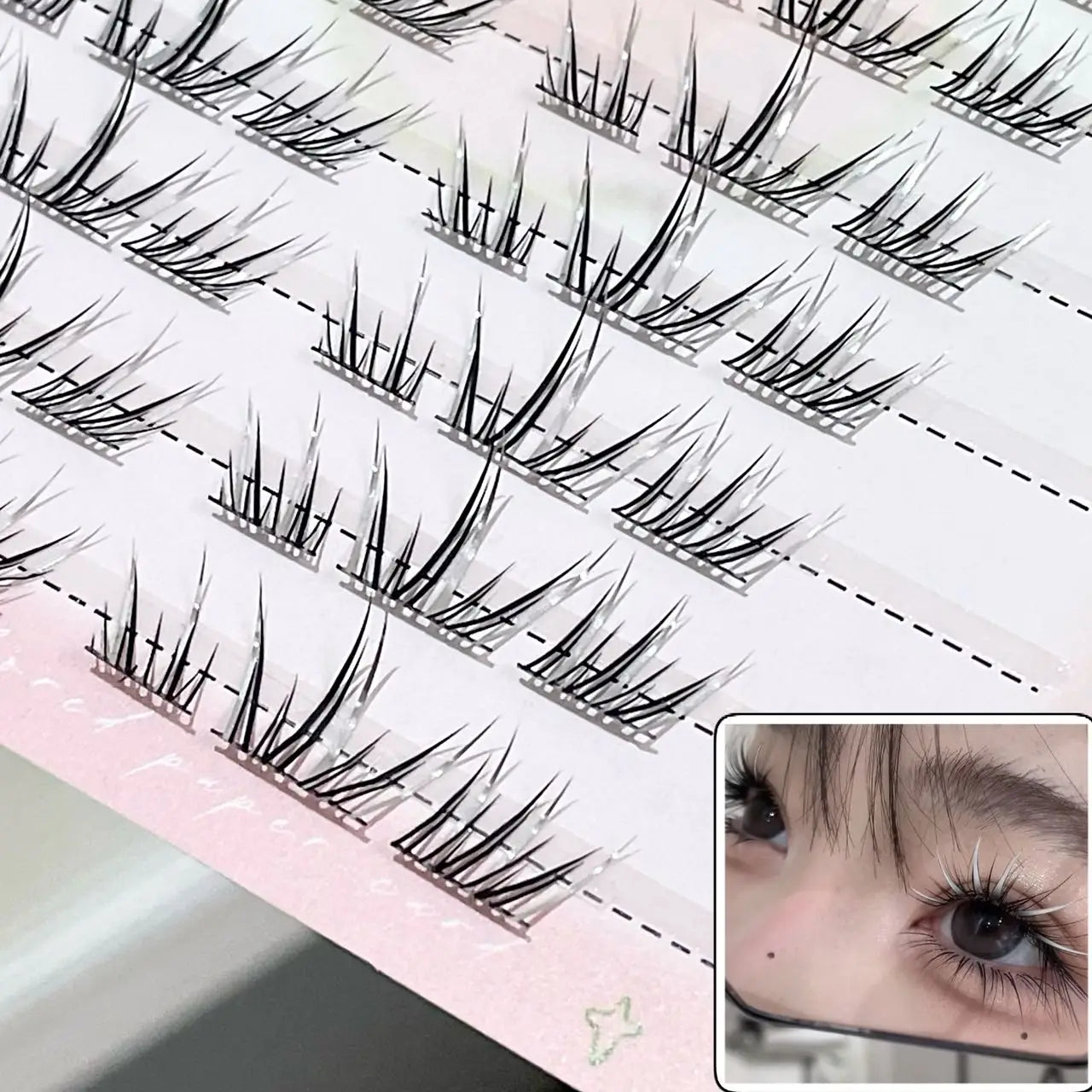 DIY Cluster Punk Silver Black Self-adhesive Glue Free False Eyelashes Segmented Thin Stems Halloween Makeup Girl Lashe Extension