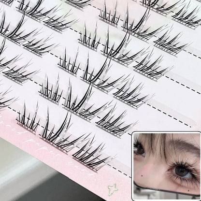 DIY Cluster Punk Silver Black Self-adhesive Glue Free False Eyelashes Segmented Thin Stems Halloween Makeup Girl Lashe Extension