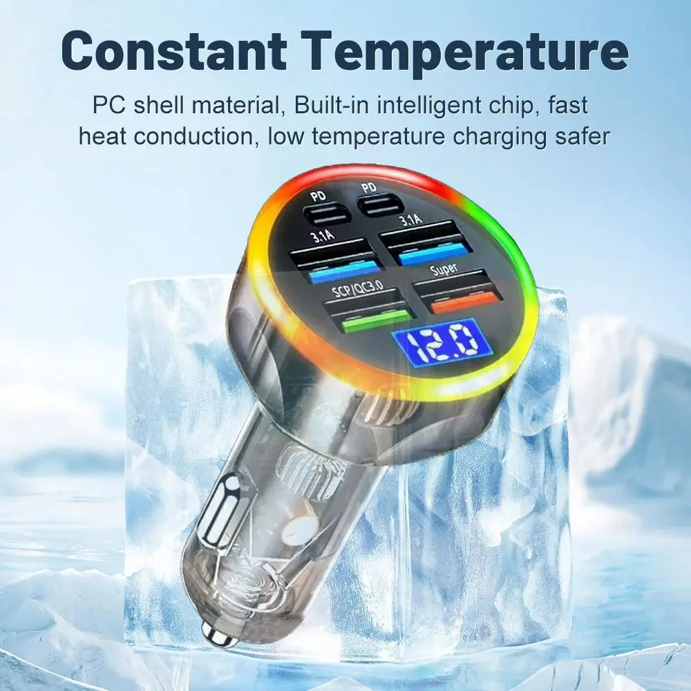 Dual USB Output Mobile Phone Car Charger Type C Fast Charging 6 Ports Car Chargers Mini Universal Car Charger Adapter