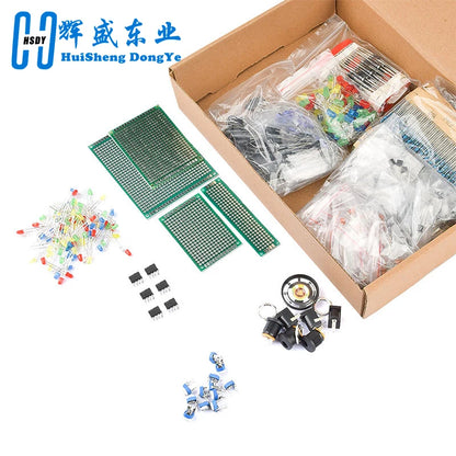 1900 pcs Mega Electronic Component Kit including Assortment + Capacitors + Resistors + LED + Transistors + DC Jacks + PCB +opamp