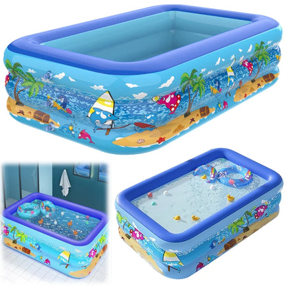 Children  Adults Inflatable Pool Foldable Square Blow Up Cute  Pool for Family Space-Saving Swimming Pool for Backyard Garden