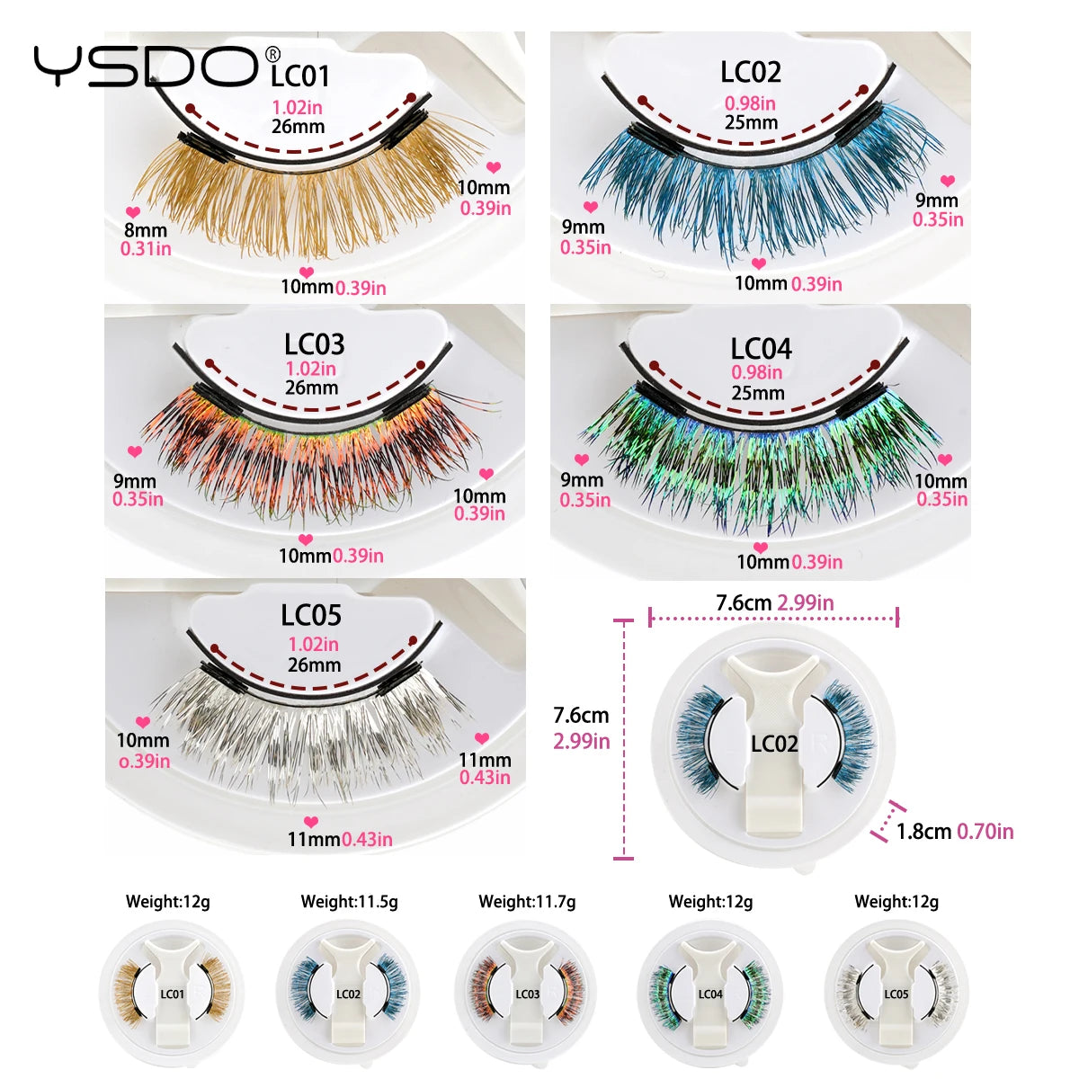 YSDO Colored Magnetic Eyelashes Natural Faux 3D Mink Lashes Reusable Makeup Party Cosplay Shiny Colorful Magnet False Lashes