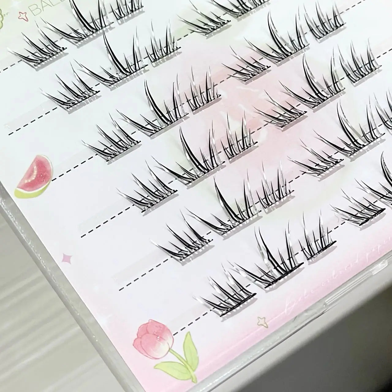 DIY Cluster Punk Silver Black Self-adhesive Glue Free False Eyelashes Segmented Thin Stems Halloween Makeup Girl Lashe Extension