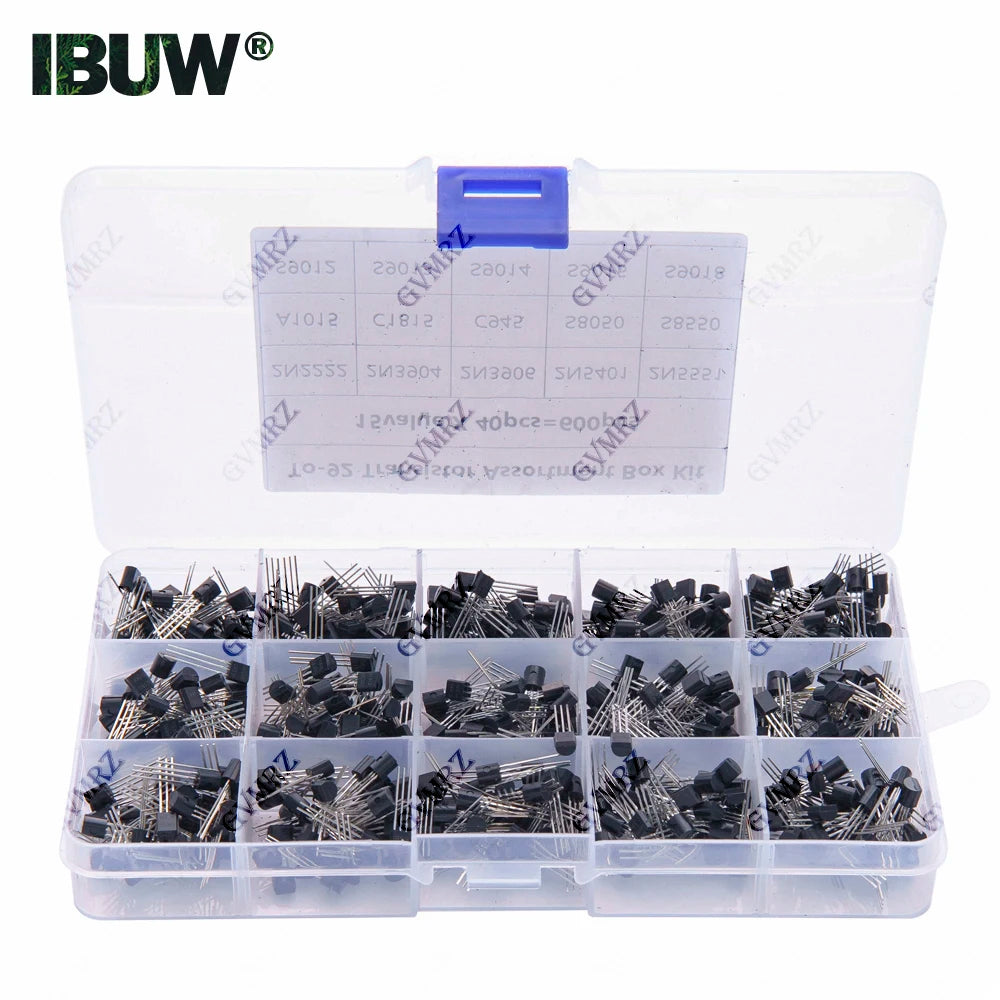 600PCS 15Value x 40Pcs Transistor TO-92 Assortment Box Kit Transistors 2N2222 2N3904 2N3906 C945 S8050 Direct-plug triode box