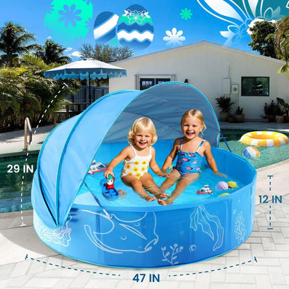Kiddie Pool with Canopy 120x30cm Foldable Summer Water Play Toy  Children's sunshade swimming pool patio wading pool Baby Pool