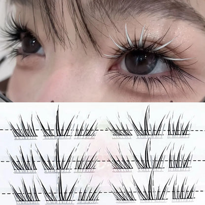 DIY Cluster Punk Silver Black Self-adhesive Glue Free False Eyelashes Segmented Thin Stems Halloween Makeup Girl Lashe Extension