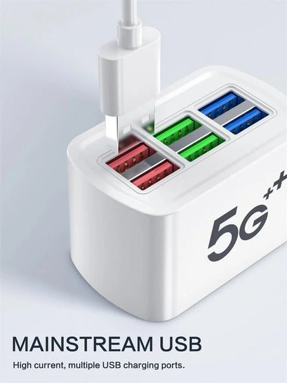 6 USB Charger Power Strip Universal Fast Charging EU/US Plug Phone Charger Adapter Electric Socket Extension Cable Table Socket