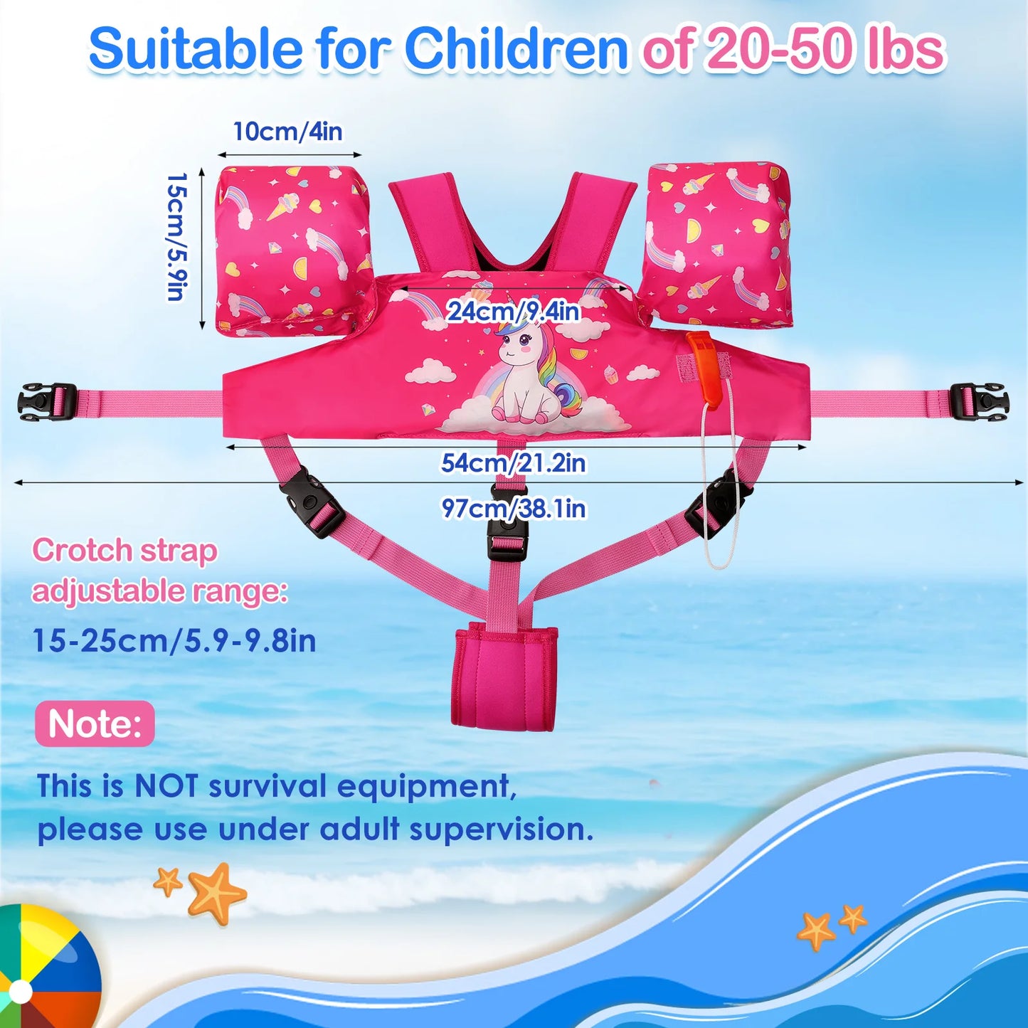 Kids Swimming Vest Toddler Floaties Arm Band Floaties with Adjustable Strap Swim Jacket Water Wing Pool Float Learning Swim