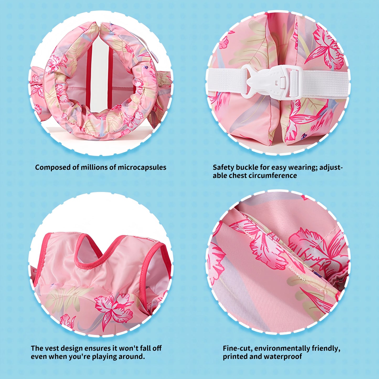 Swim Vest for Kids, Toddler Pool Floaties, Children Swimming Vest with Adjustable Strap, Swim Jacket Water Wing Arm Float Beach
