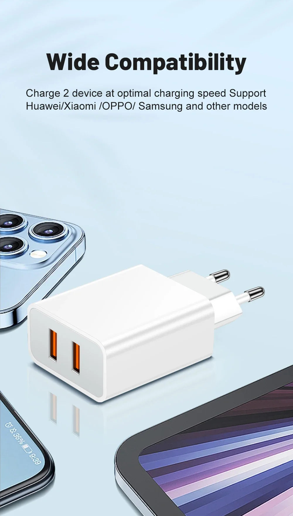 Dual USB Charger Fast Charging Adapter Portable Wall Travel Charger Mobile Phone Chargers for Oneplus Oppo iPhone Xiaomi 15 17