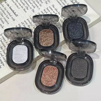 Glitter Punk Black Eye Shadow Palette Metallic Smoky Monochrome Eyeshadow Palette Shimmer Pearl Eye Makeup Shiny Silkworm Shadow