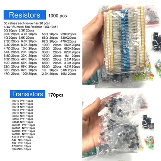Electronic components kit Final edition Various common capacitors Resistors Resistors Capacitors T0-92 LED transistors PCB DIP-I