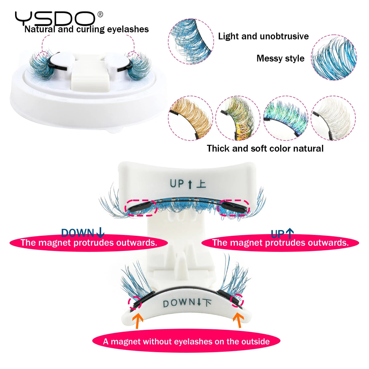 YSDO Colored Magnetic Eyelashes Natural Faux 3D Mink Lashes Reusable Makeup Party Cosplay Shiny Colorful Magnet False Lashes