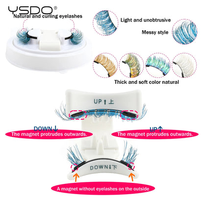 YSDO Colored Magnetic Eyelashes Natural Faux 3D Mink Lashes Reusable Makeup Party Cosplay Shiny Colorful Magnet False Lashes