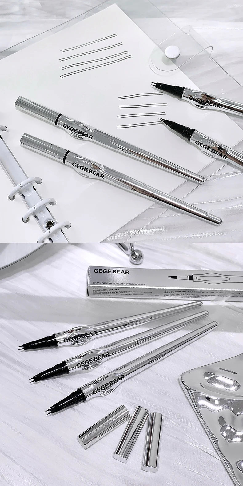 Two-Prong Eyebrow Pen For Women Gege Bear Long-lasting Natural Strokes Waterproof Anti-Sweat Non-smudged All-Day Wear Eye Makeup
