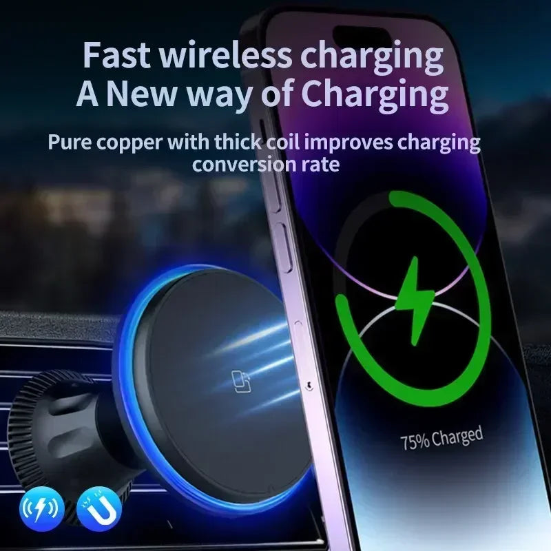 Magnetic Car Wireless Charger RGB For iPhone 13 14 15 16 17 Pro Max Macsafe Car Phone Holder Stand Mount Fast Charging Station