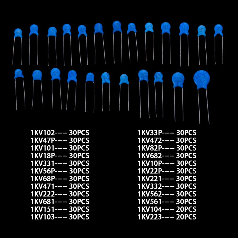 700PCS Ceramic Capacitors 1kV 24 Values Capacitor Pack 103 Magnetic Plate 102 Ceramic Die 101 18P 1000V High Voltage 102 47P