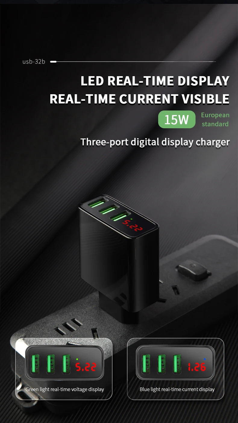 3.4A USB Charger Digital Display Fast Charging Quick Charge 3.0 Mobile Phone Chargers Adapter For iPhone Samsung Xiaomi Huawei