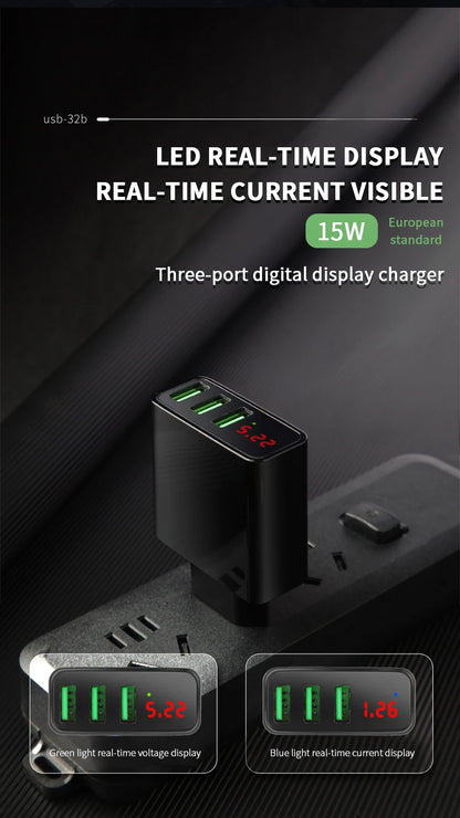 3.4A USB Charger Digital Display Fast Charging Quick Charge 3.0 Mobile Phone Chargers Adapter For iPhone Samsung Xiaomi Huawei