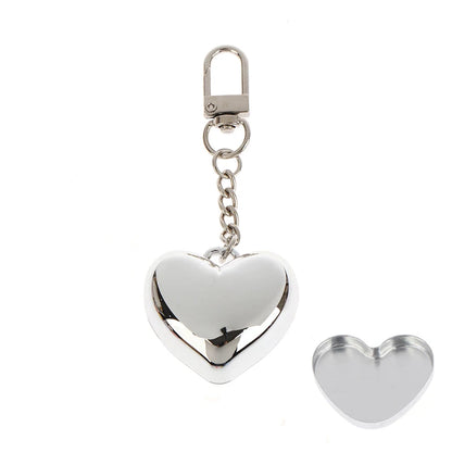 1Pcs Heart Shape Blush Empty Compact with Mirror, Keychain DIY Refillable Powder Case for Makeup