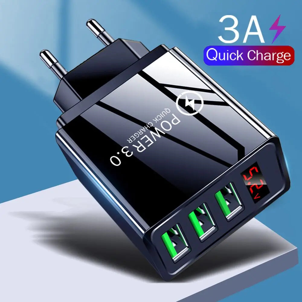 3.4A USB Charger Digital Display Quick Charge 3.0 Mobile Phone Chargers For iPhone Samsung Xiaomi Huawei Fast Charging Adapter