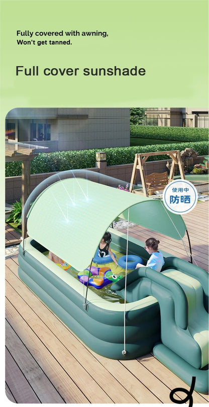 Inflatable Swimming Pool with Rain Canopy, Portable Adult Swimming Pool in Outdoor Areas, Home Garden, Backyard Inflatable Pool