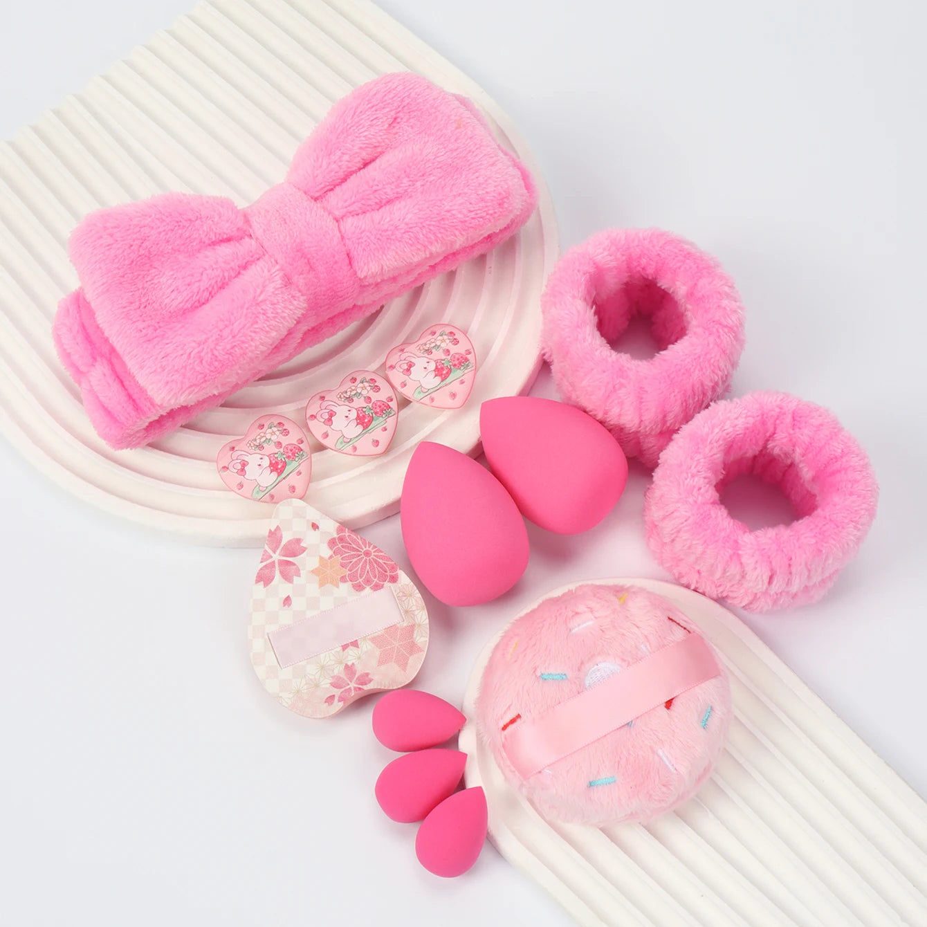 Embroidered Powder Puff Headband 13-Piece Set, Suitable for Applying and Setting Makeup, Suitable for All Skin Types
