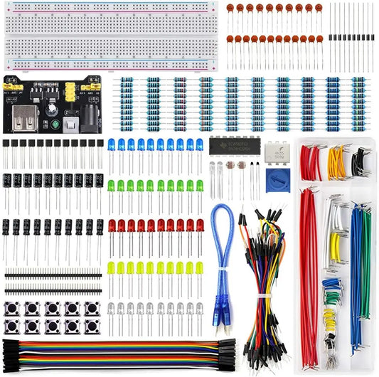 Electronics Component Fun Kit w/Power Supply Module, Jumper Wire, 830 tie-Points Breadboard, Precision Potentiometer,Resistor