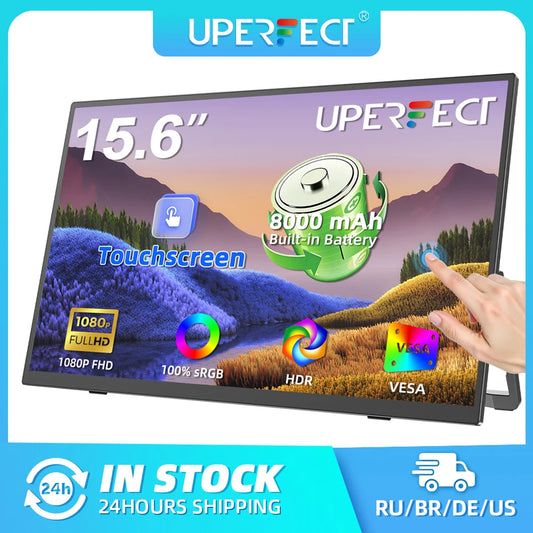 UPERFECT 15.6"1080P Touchscreen Portable Monitor Built-in 10800mAh Battery Powered with Type-C & HDMI Travel Screen for Laptop