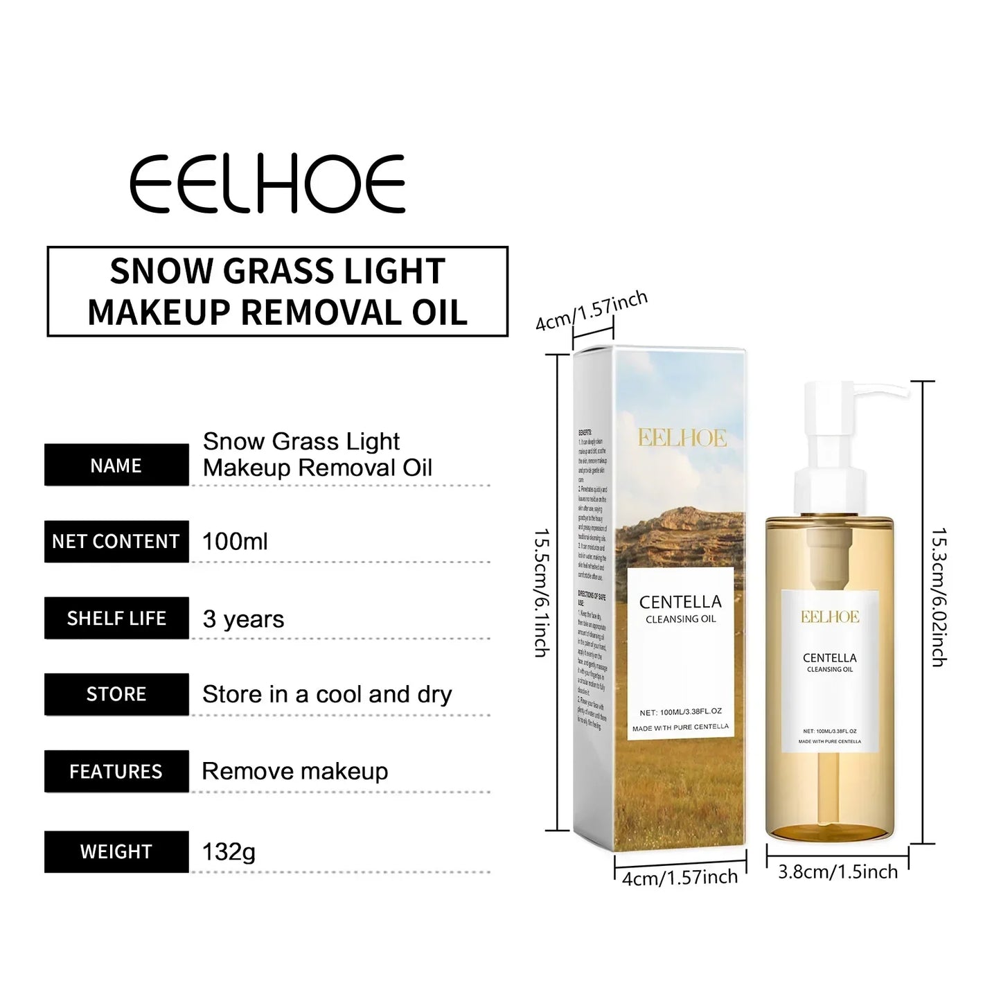 Cleansing Remover Oil Facial Makeup Remover Moisturizing Face Refresher Cleaning Centella Asiatica Extract Vitamin E Oil