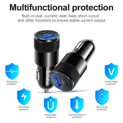 66W USB Car Charger Quick Charge 3.0 USB Type C Fast Charging Phone Adapter For Iphone Laptops Tablets
