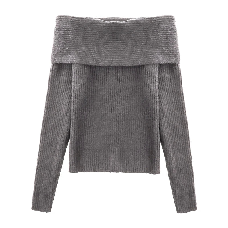 Fashion Autumn Women Off Shoulder Sweater Long Sleeve Elegant Casual Solid Knitted Tops Sexy Pullover Clothing Spring Knitwear