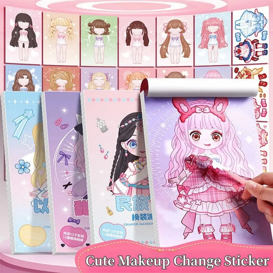 DIY Dress Up Sticker Girl Paper Doll Quiet Book Sweet Cool Girl Star Doll Change Clothes Scrapbook Craft Children's Makeup Book