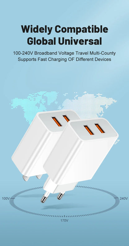 Dual USB Charger Fast Charging Adapter Portable Wall Travel Charger Mobile Phone Chargers for Oneplus Oppo iPhone Xiaomi 15 17