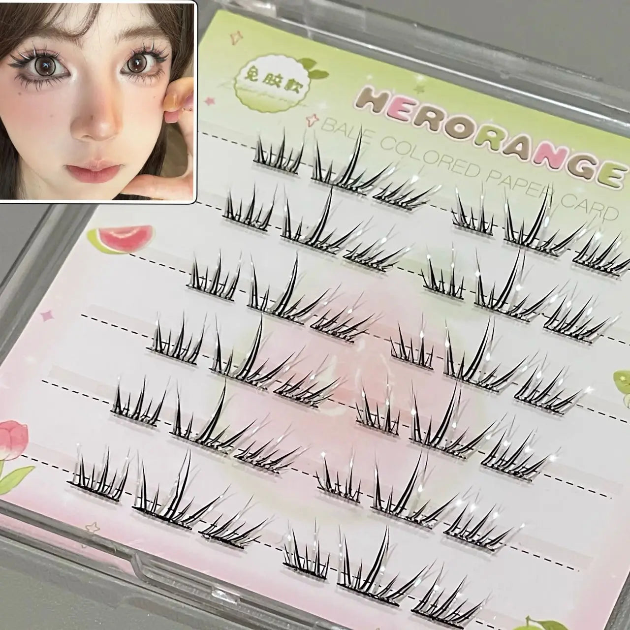 DIY Cluster Punk Silver Black Self-adhesive Glue Free False Eyelashes Segmented Thin Stems Halloween Makeup Girl Lashe Extension