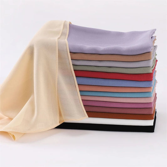 Muslim Chiffon Hijab Scarf Solid Color Square Head Wrap For Women Hijabs Scarves Jersey Hijabs Islamic Turban Headband Shawl