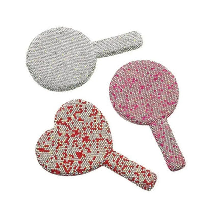 Cute Rhinestone Makeup Mirror Round Square Heart Shape Shiny Bling Cosmetic Hand Mirror Portable with Handle Handheld Mirror