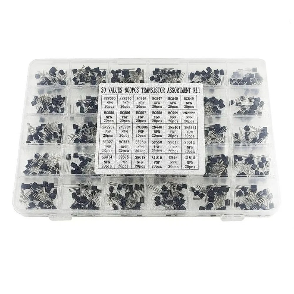 600PCS TO 92 Transistor Assortment Kit 30 Values 20PCS Each NPN PNP Through Hole DIY Electronic Components