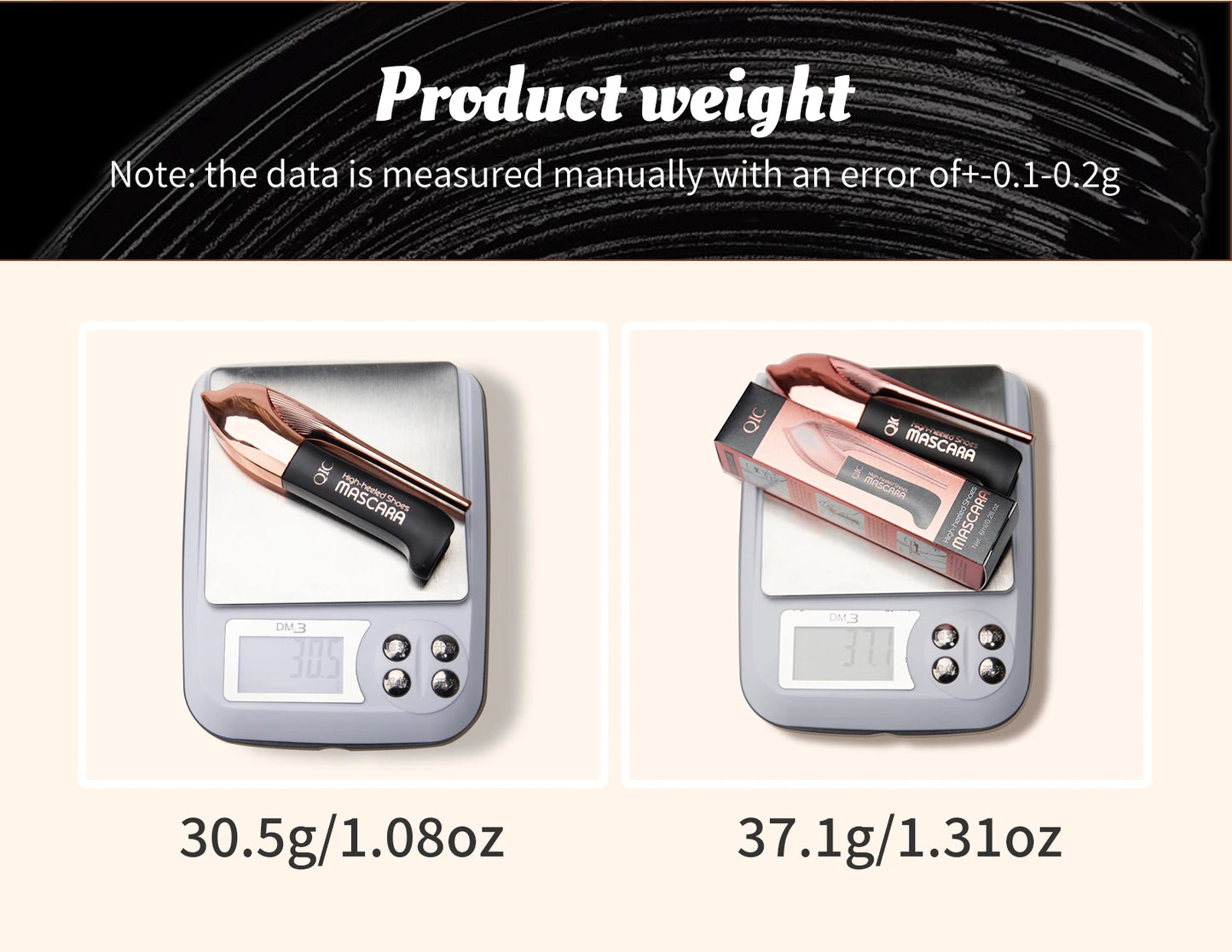 QIC High-heeled Shoes Mascara 3D Fiber Mascara, Long Black Volumizing Eyelash Extension, Waterproof Eye Makeup Tool